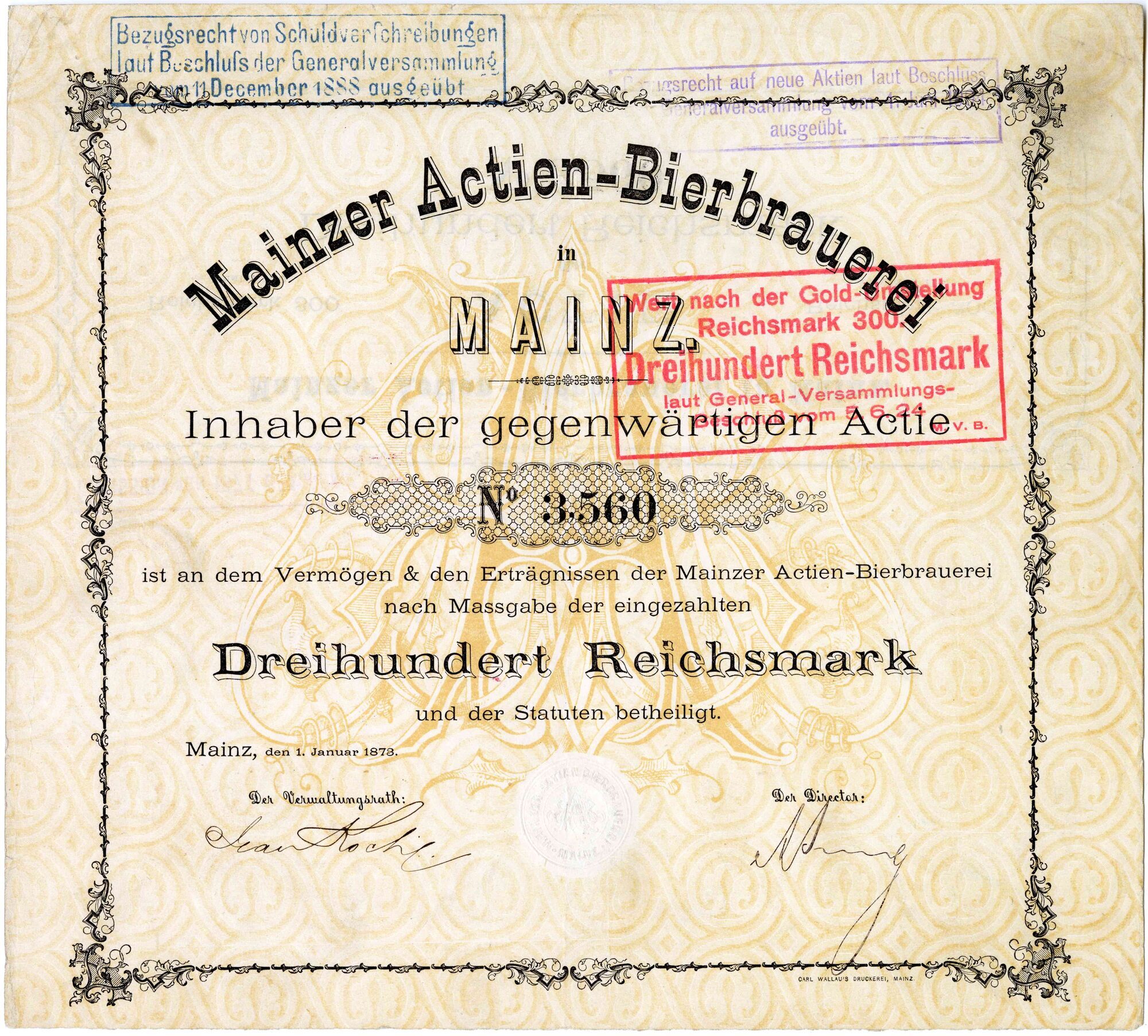 Mainzer Actien-Bierbrauerei, Aktie von 1873