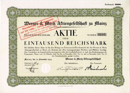 Werner & Mertz Aktiengesellschaft zu Mainz, Aktie 21. November 1924