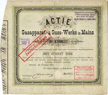 Gasapparat-& Guss-Werks in Mz, Aktie
