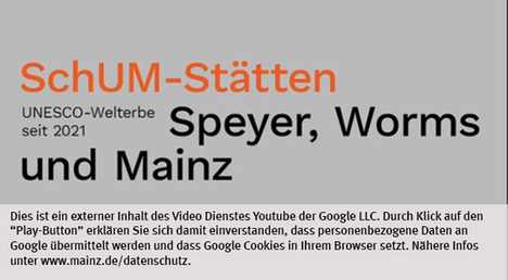Die Landeshauptstadt Mainz nutzt den Video-Dienst Youtube. Vor einem Klick auf den Play-Button empfängt Youtube keine Daten und setzt keine Cookies. Nähere Informationen über Youtube finden Sie in den Datenschutzinformationen zu unserem Youtube-Kanal: www.mainz.de/datenschutz