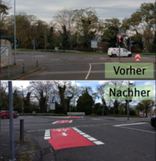 Vorher-Nacher Vergleich der Markierung in der Alicenstraße